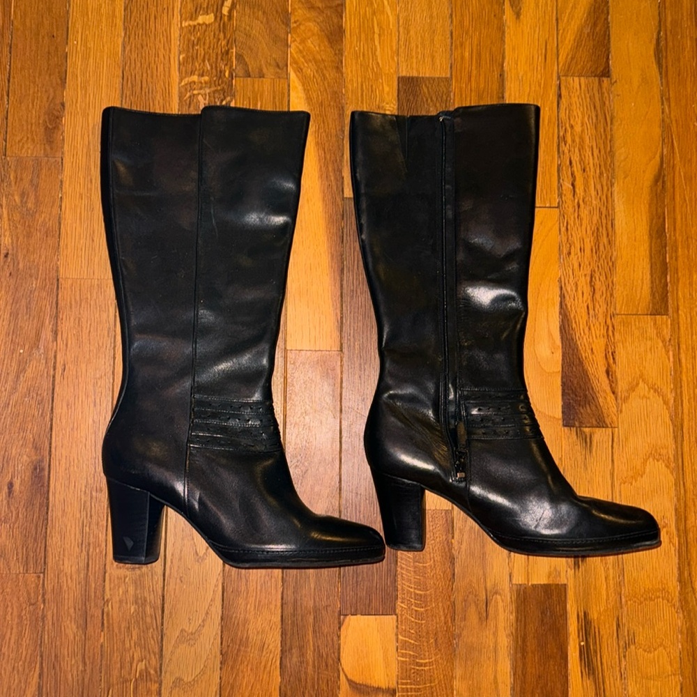 Clark’s Black faux leather knee high boots